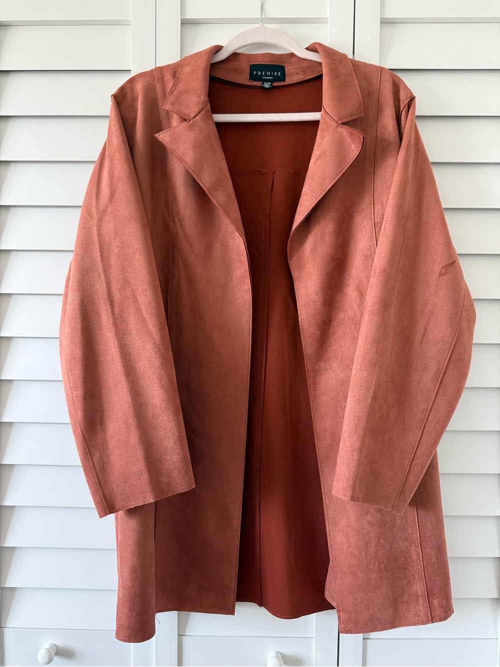 Premise Woman Terracotta Faux Suede Open Front Duster Coat Jacket Plus 1X